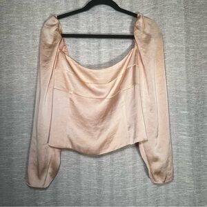 Wilfred Aritzia Satin Blush Women's Romantic  Smocked Blouse Size L